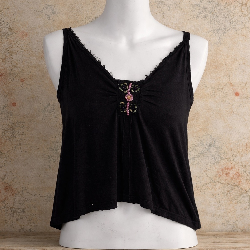 Free People black boho chic flowy top S